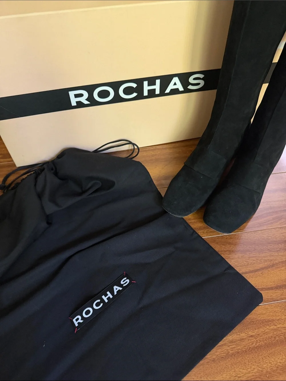 Rochas Black Suede Over-the-Knee Boots